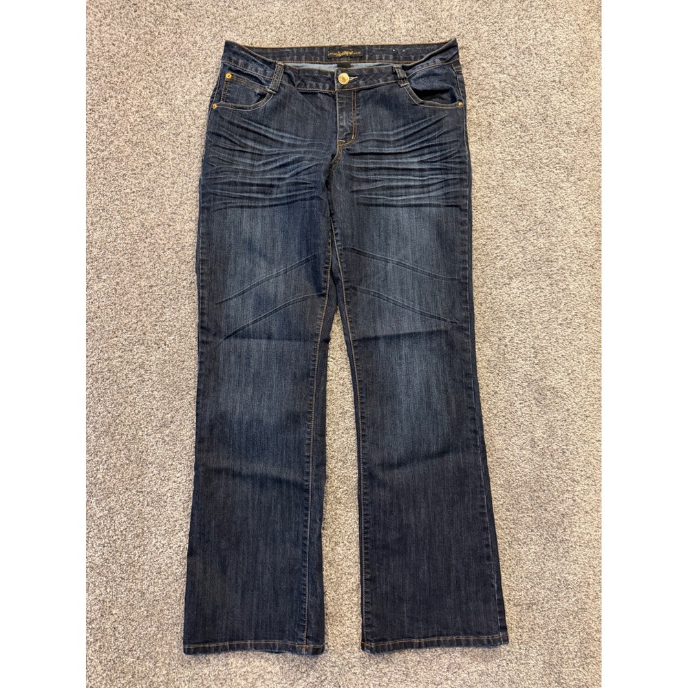 Southpole Jeans Womens 15 Blue Dark Wash Bootcut Embroidered Pockets Whiskered